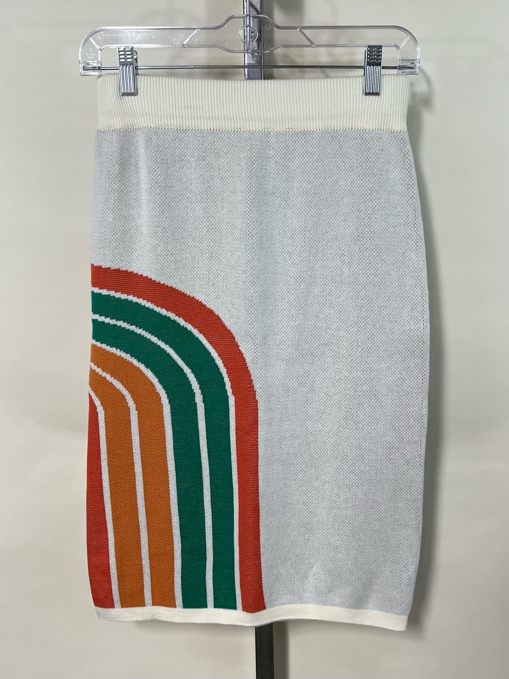 OXKNIT Women's Small Pencil Skirt Cotton Knit Stretchy Retro Rainbow Design - Picture 4 of 9